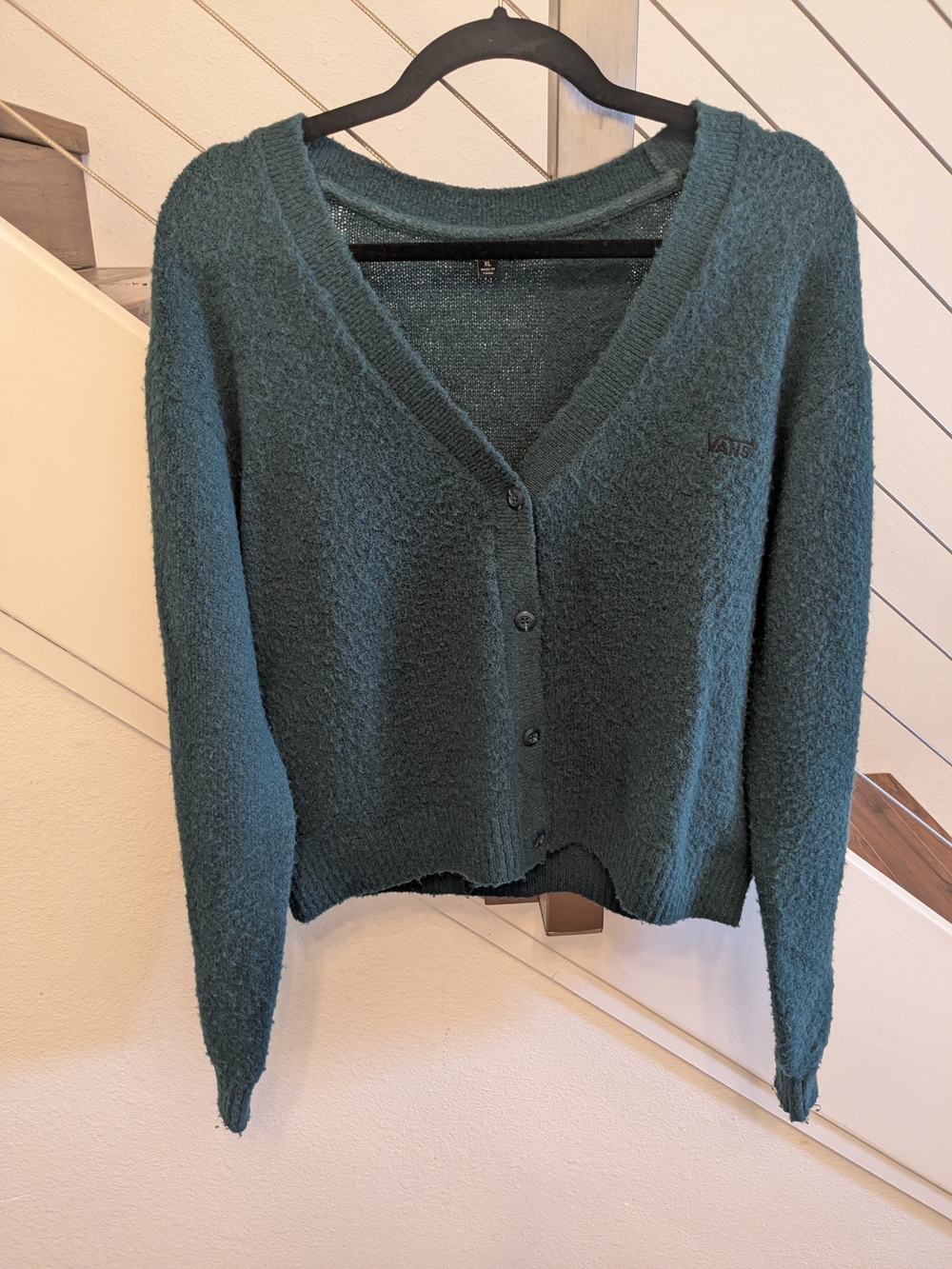 Vans Teal Button-Up Bouclé V-Neck Cardigan